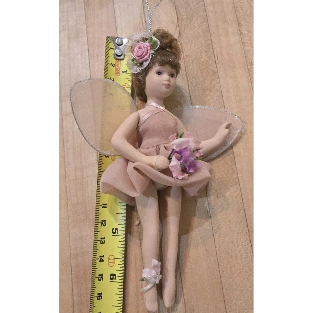Lot Of 6 Set of 2 Porcelain Fairy VTG, 2 Glitter Ballerina, 2 Feather Ornaments‎
